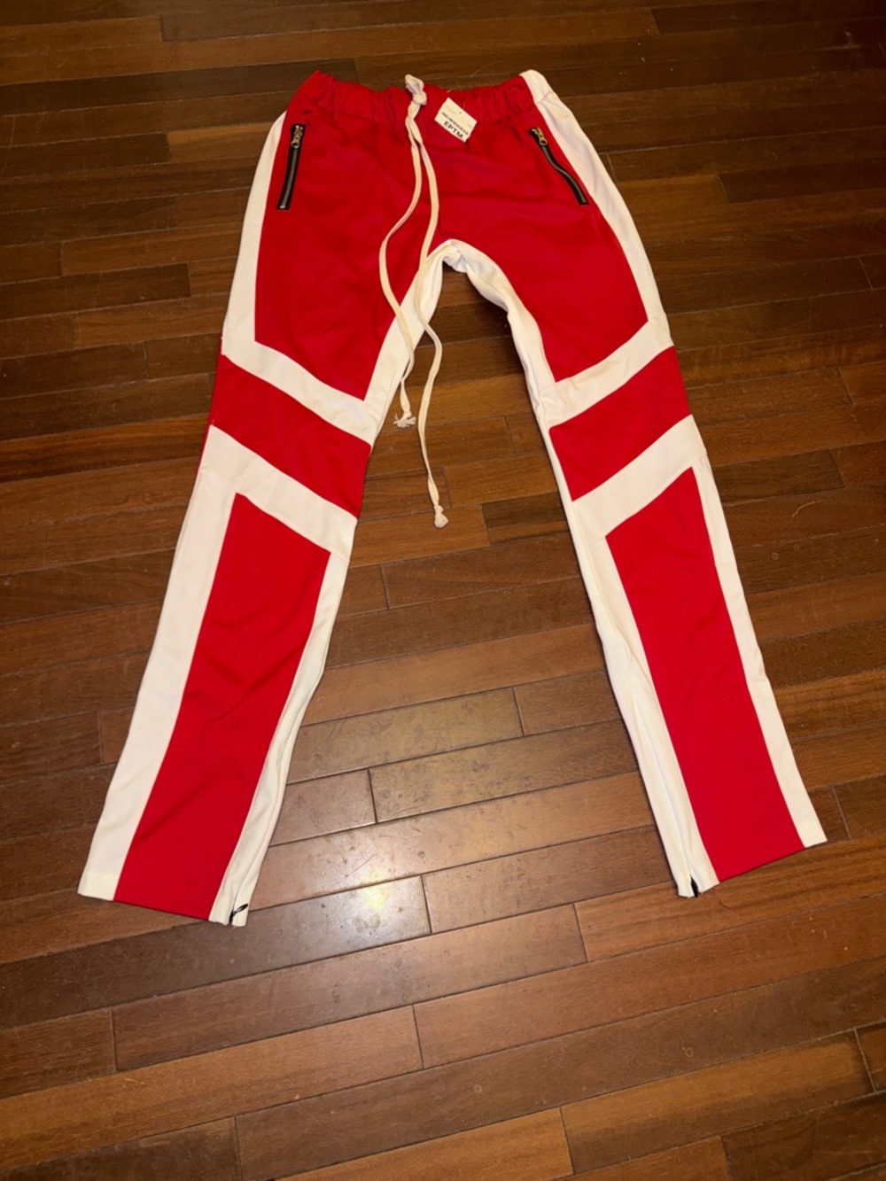 Eptm Men's Red and White Panel Joggers with Drawstring Waist
